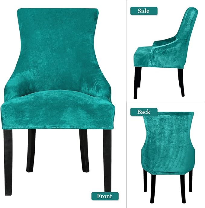 Lellen Velvet Stretch Wingback Chair Cover Slipcover - Reusable Protector Cover for Dining Room Banquet Home Decor etc Machine Washable Hand Washable (Set of 1, Teal)