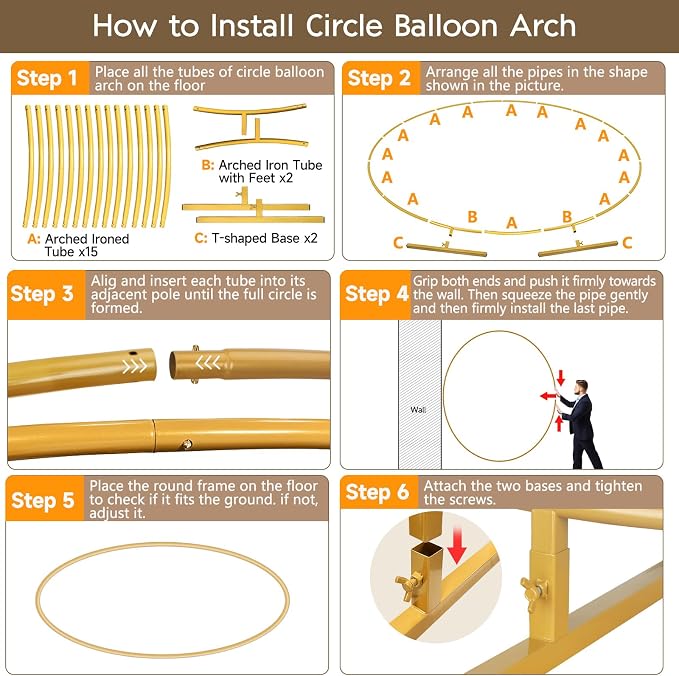 7.2ft Round Backdrop Stand Circle Gold Balloon Arch Metal Wedding Backdrop Ring Stand Frame for Party Birthday Baby Shower Flower Decorations Ceremony Anniversary Bridal
