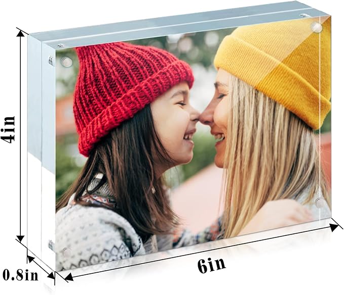 ILYXY 5 Pack Acrylic Frame 4x6, 20% Thicker, 20mm Thick Frameless Clear Picture Frame, Double Sided Magnetic Photo Frame, Free Standing Desktop Display Stand Acrylic Picture Frames