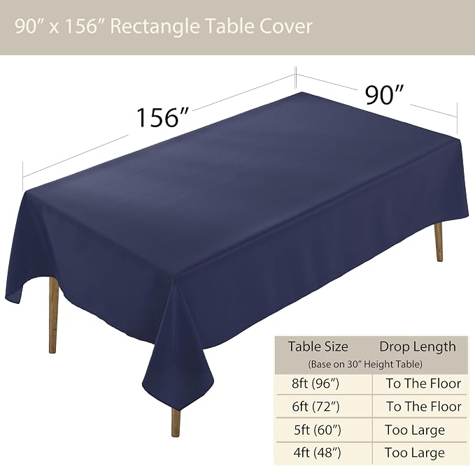 5 Pack Rectangle Tablecloth, 90 x 156 Inch Navy Blue, Washable Polyester Fabric for Home, Party, Wedding or Restaurant