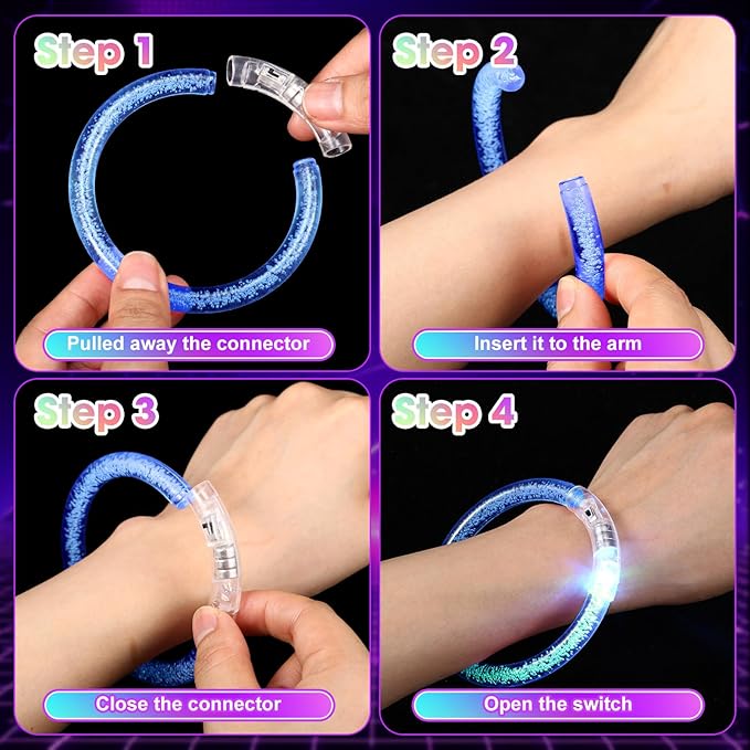 Honoson 96 Pack Glow in the Dark Party Supplies, Light up Glasses LED Bracelets, Neon Favor Flashing Bulk Gift for Adult (Rainbow Color)