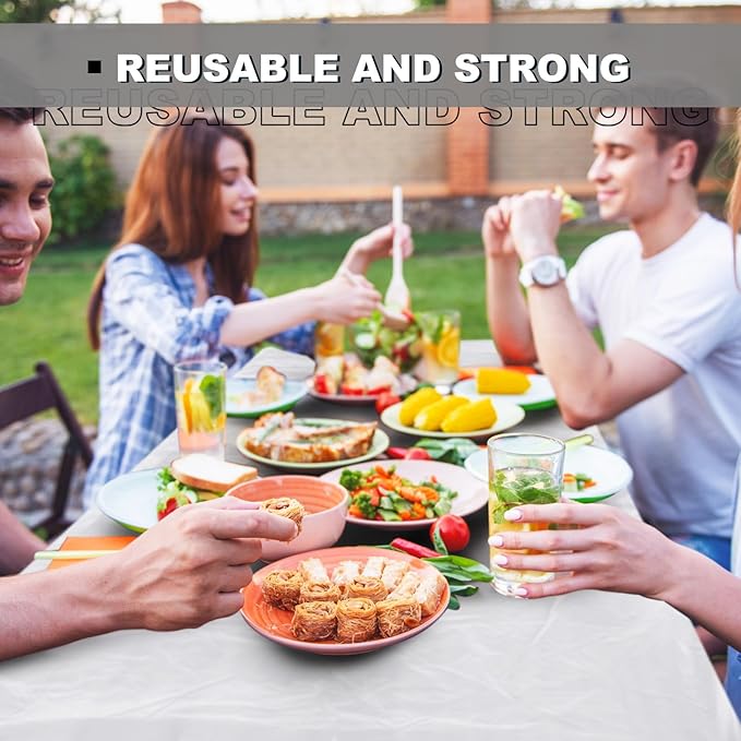 Boao 24 Pcs Summer Plastic Table Cloth Rectangle Picnic Table Covers Elastic Fitted Tablecloth, Disposable Waterproof for Camping, Indoor, Outdoor (White,6 Ft, 72 x 30 Inch)