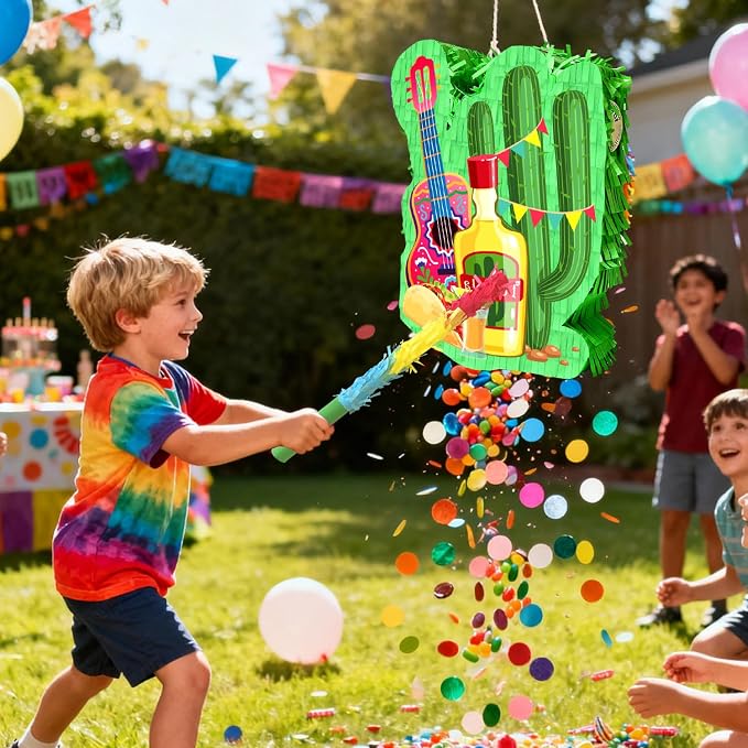 Mexican Cactus Piñata, 4pcs Mexican Pinata Set Includes Cinco De Mayo Cactus Pinata Blindfold Mexican Piñata Stick etc Mexican Fiesta Decorations Mexican Party Decorations
