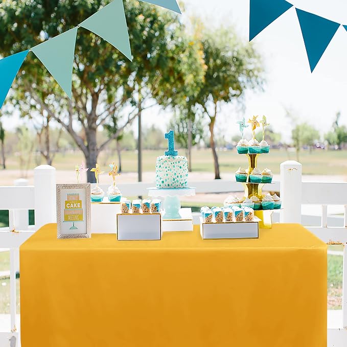 Obstal 2 Pack Table Clothes for 4 Foot Rectangle Tables - Water Resistant Washable Fabric Polyester Rectangle Table Cover Protector for Wedding, Banquet and Trade Shows, 48L x 24W x 30H Inches, Yellow