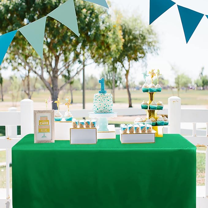 Obstal 2 Pack Green Table Cloths for 4 Foot Rectangle Tables - Water Resistant Washable Fabric Polyester Rectangle Table Cover Protector for Wedding, Banquet and Trade Shows, 48L x 24W x 30H Inches