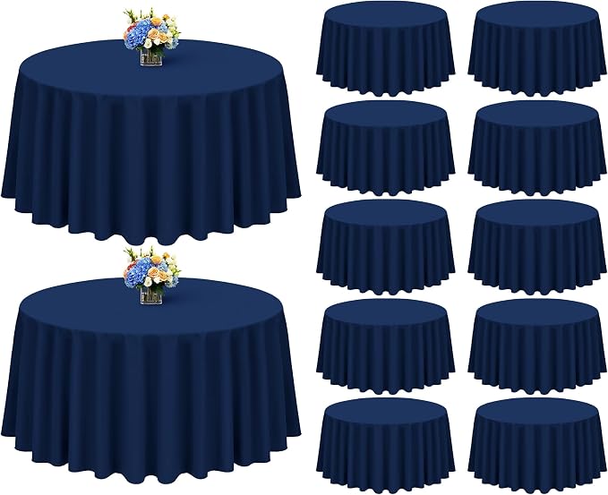 Showgeous 12 Pack Navy Blue Round Tablecloth - 120 Inch Polyester Table Cloth - Washable Decorative Fabric Table Covers for Wedding Party Banquet