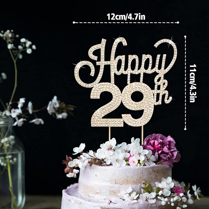 LINGTEER Happy 29th Birthday Gold Rhinestone Cake Topper - Cheers to 29th Birthday 29 Years Old Anniversary Party Cake Centerpieces Topper Decorations Gift Sign.