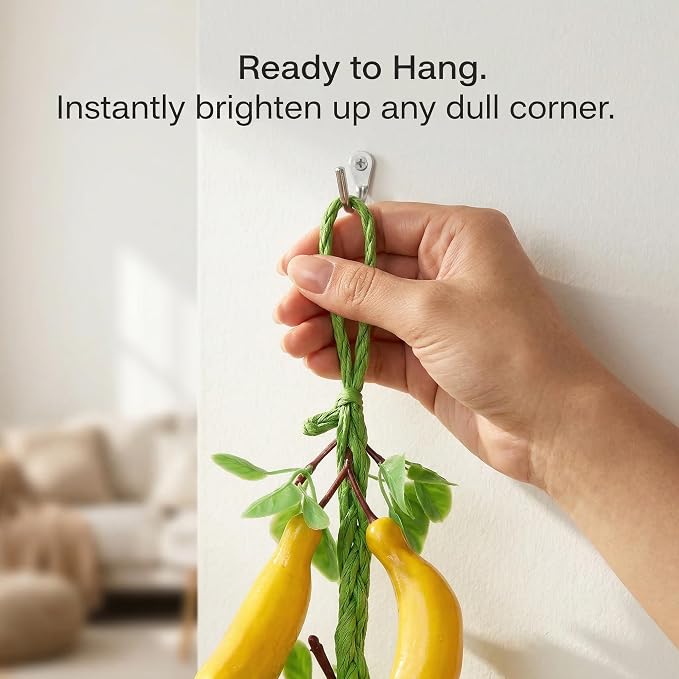Veemoon 2pcs Artificial Small Hanging Bananas Bunch, Farmhouse Wall Fake Fruit Decoration Artificial Bananas String Lifelike Foam Tropical Fruit Ornament for Home Shop Window Display Props, 23.19"