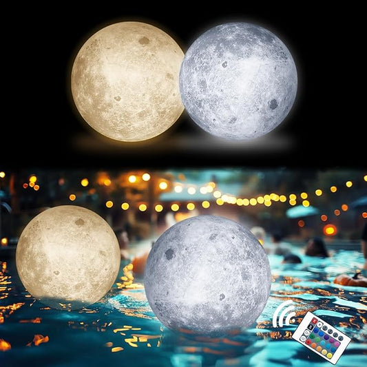 Moon Inflatable PVC Ball Floating Pool Lights，Space Theme 16 inch LED Light Inflatable Moon Decorative Glowing，16 Adjustable Ccolors，Decorative for Pool,Garden,Yard,Lawn Decor