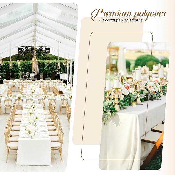 10 Pack 60 x 102 Inch Rectangle Tablecloth, Ivory Tablecloth for 6 Feet Rectangle Tables, Stain and Wrinkle Resistant Washable Fabric Table Cloth for Wedding Dining Table Buffet Parties Camping