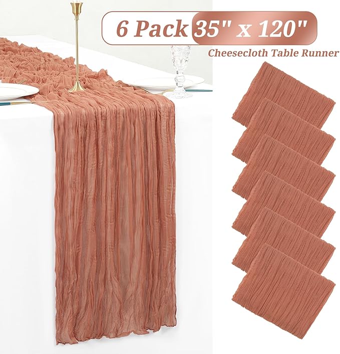 6 Pack Dusty Blush Cheesecloth Table Runner Gauze Table Runner 10FT Long Semi-Sheer Table Runner Boho or Rustic Wedding Table Decor for Wedding Decor Arch Draping Valentine's Day Easter Holiday Party