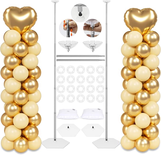 Upgraded Balloon Column Stand Kit, 7 Feet Height Adjustable Balloon Tower Pillar with Reusable Metal Telescopic Design for Graduation, Wedding, Baby Shower, Birthday Party Decoration