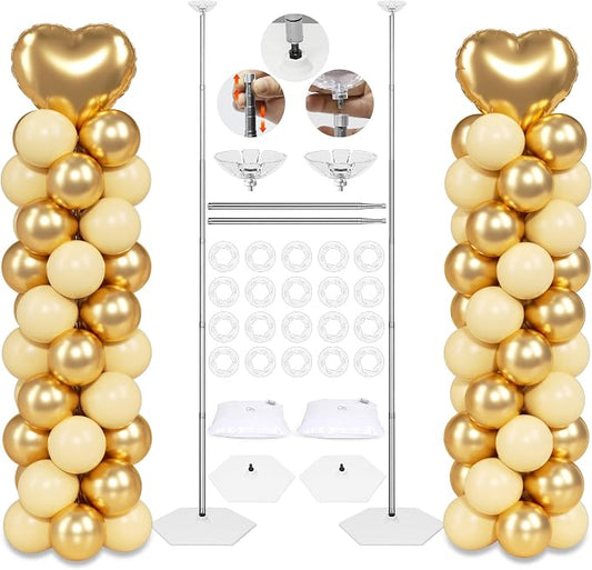 Upgraded Balloon Column Stand Kit, 7 Feet Height Adjustable Balloon Tower Pillar with Reusable Metal Telescopic Design for Graduation, Wedding, Baby Shower, Birthday Party Decoration