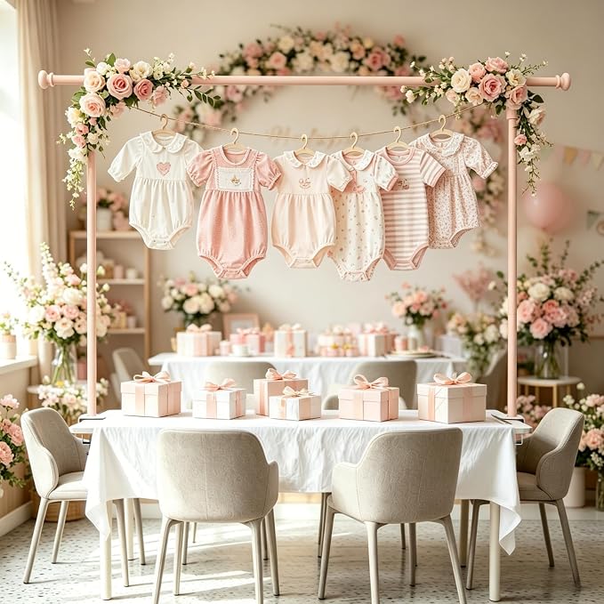 Beyeutao Over The Table Rod Stand with Clamps Adjustable 16"-87" Length 16"-45" Height Over Table Display Bar Wooden Table Balloon Arch for Wedding Birthday Party Christmas Decoration