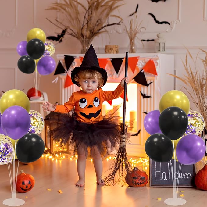 ZJDHPTY Halloween Decorations,4Set Purple Black Gold Balloon Stand Kit | Balloon Centerpieces for Birthday Graduation Wedding Retirement Anniversary Homecoming Party Decorations