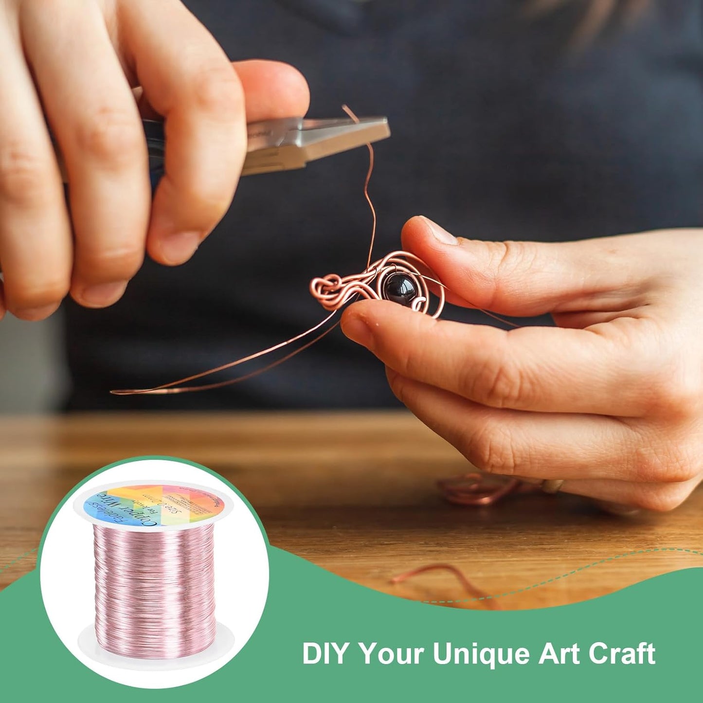 0.2mm Jewelry Wire, 32 Gauge 328FT Craft Wire Copper Beading Wire for Jewelry Making/Planting/Weaving/DIY Crafting, Soft Metal Wires [100M, Rose Golden]