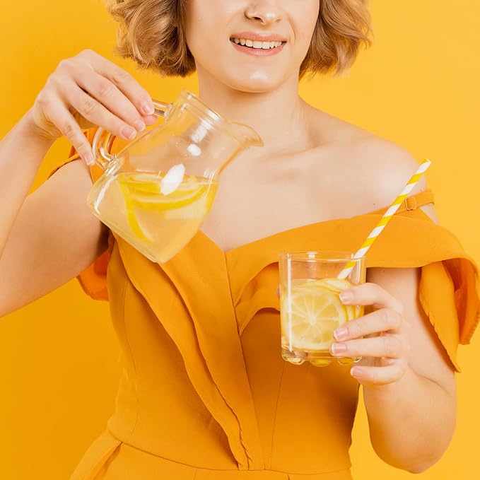 PakTalk 100 Pack Yellow Paper Straws, Disposable Biodegradable Drinking Straws for Cocktails, Lemonade, Daily Use and Holiday Party (0.24" x 7.75", 4-Layer Food Grade, Eco-Friendly)