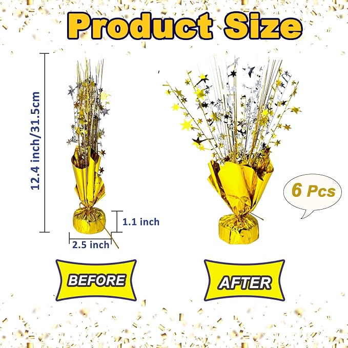 FUBININA 6 Pack Metallic Foil Spray Centerpiece Star Table Decoration Burst Table Centerpieces for Birthday Wedding Anniversary Graduation Holiday Party Supplies Decor, Gold Silver