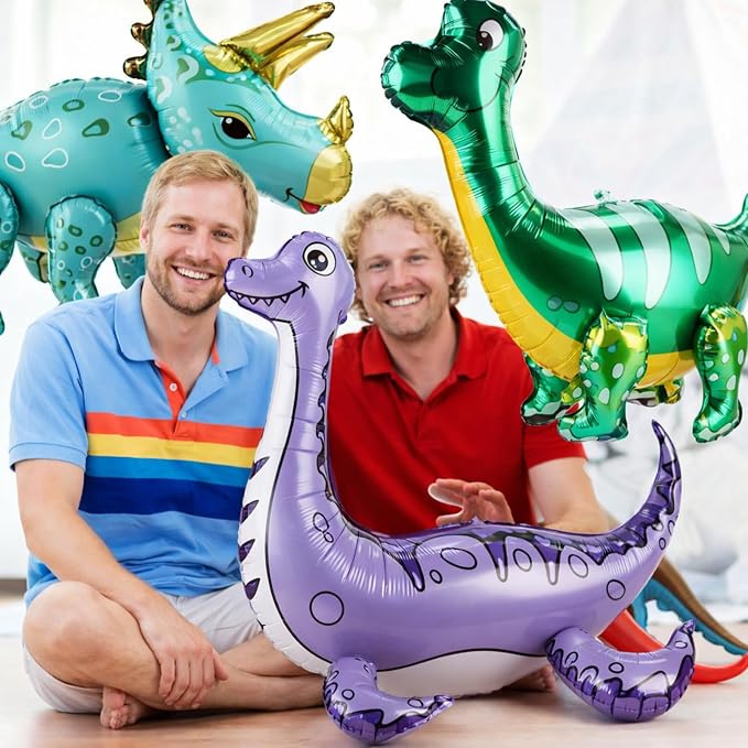 Foilswirl 10 Pcs Giant 3D Dinosaur Balloons (20‑35") Dino Aluminum Foil Self Standing Dino Balloons Dinosaur Inflatable Birthday Decorations for Jungle Theme Party(Multicolored)