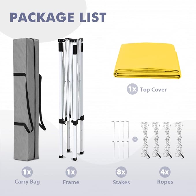 5x5 Pop Up Canopy Tent, Instant Portable Beach Canopy, Outdoor Tent with Carry Bag for Camping, Sports, Tailgating, Events, Yellow