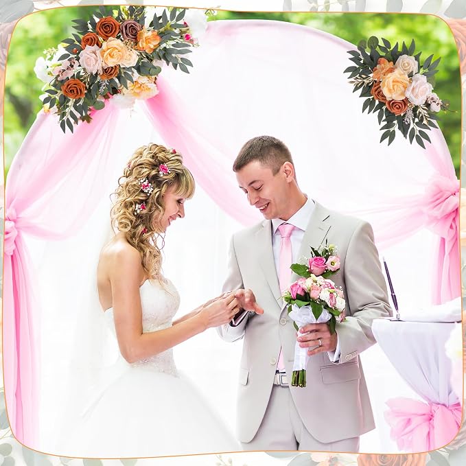 2 Pcs Wedding Arch Decorations - Reusable Artificial Hanging Flowers Floral Swag Greenery Garland for Wedding Welcome Sign Backdrop Bridal Ceremony Reception Backdrop Decoration(Champagne)