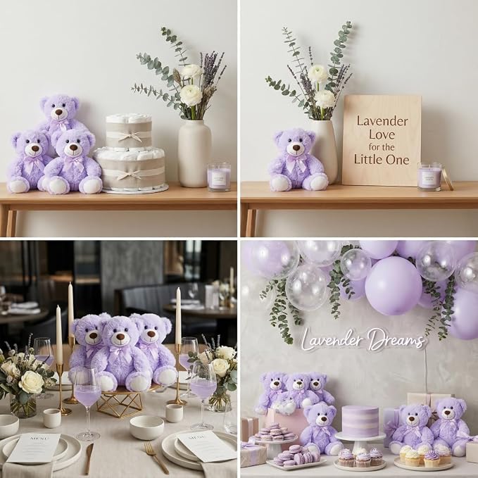 MaoGoLan Bulk Teddy Bear Baby Shower, 10 Packs Small Teddy Bear Stuffed Animals in Bulk,13.5" Small Stuffed Bears Plush for Wedding,Birthday,Christmas, Party Decorations,Purple