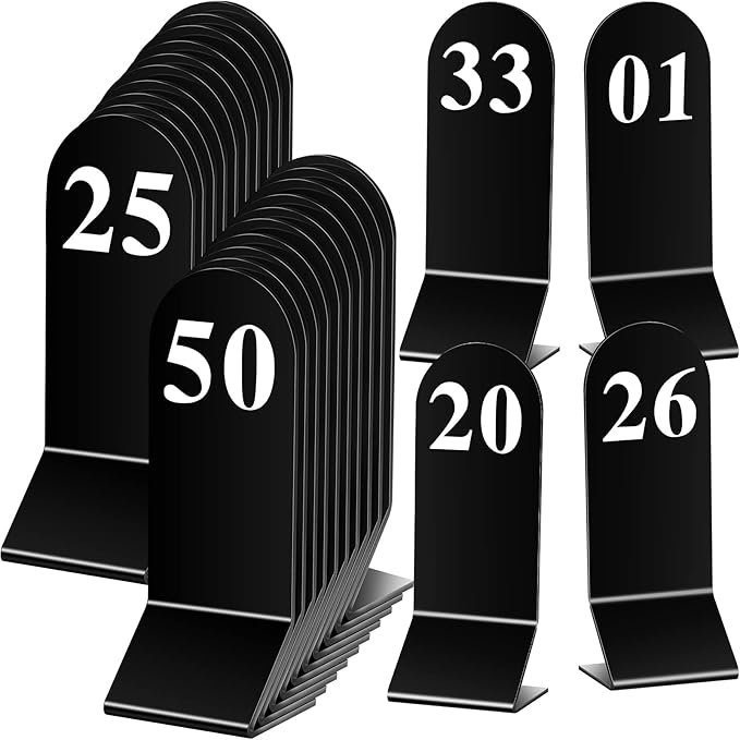 Remerry 50 Pcs Table Numbers 1-50 Acrylic Double Sided Number Cards for Restaurant Acrylic Tent Table Holders Tent Cards Wedding 2.36 x 6.3 Inch(Black)