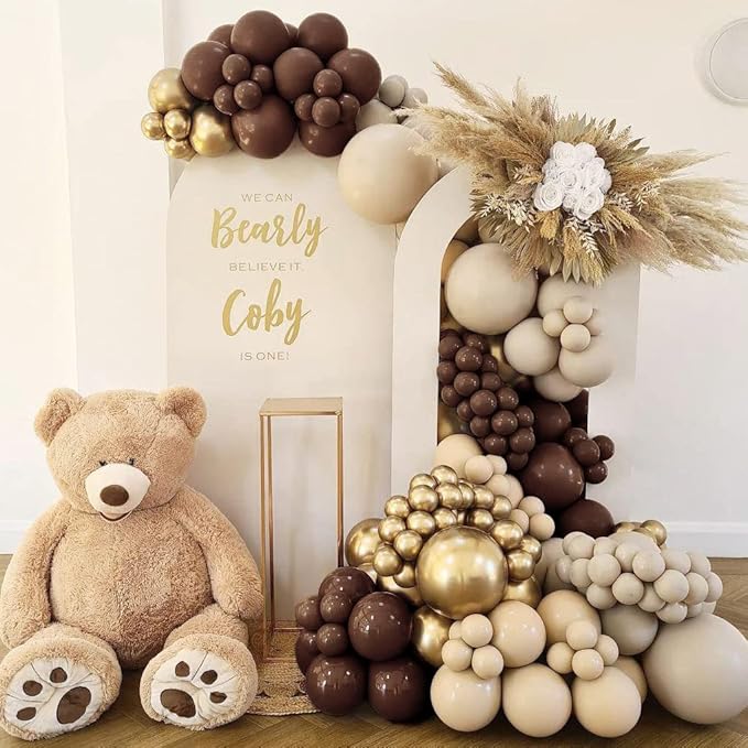 Dark Brown Balloons Double Stuffed Balloon Garland Arch Kit Different Sizes 18/12/5In For Birthday Baby Shower Boho Neutral Luau Mocha Cofede Party Decorations