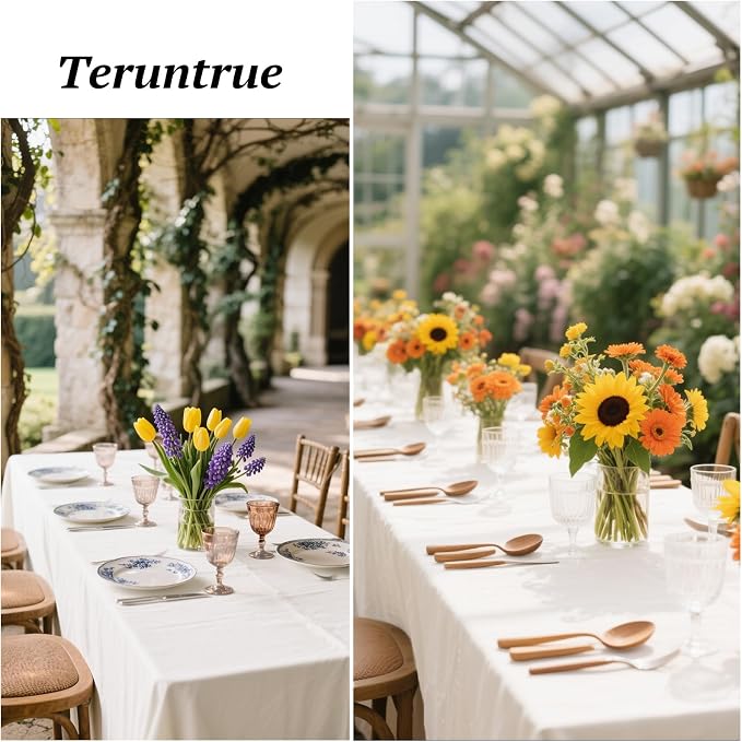 Teruntrue 12 Packs Ivory Tablecloths 60x126 inch Rectangle Table Cloth for 8 Foot Rectangle Tables, Washable Polyester Fabric, for Wedding Parties Banquet Holiday Dinner Table Decorative, Ivory