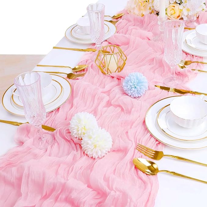 16 Pack Pink Valentine's Day Cheesecloth Table Runner 21x120 Inch Gauze Table Runners Reusable Polyester 10ft Boho Rustic Cheese Cloth Table Runner for Wedding Party Baby Shower Birthday