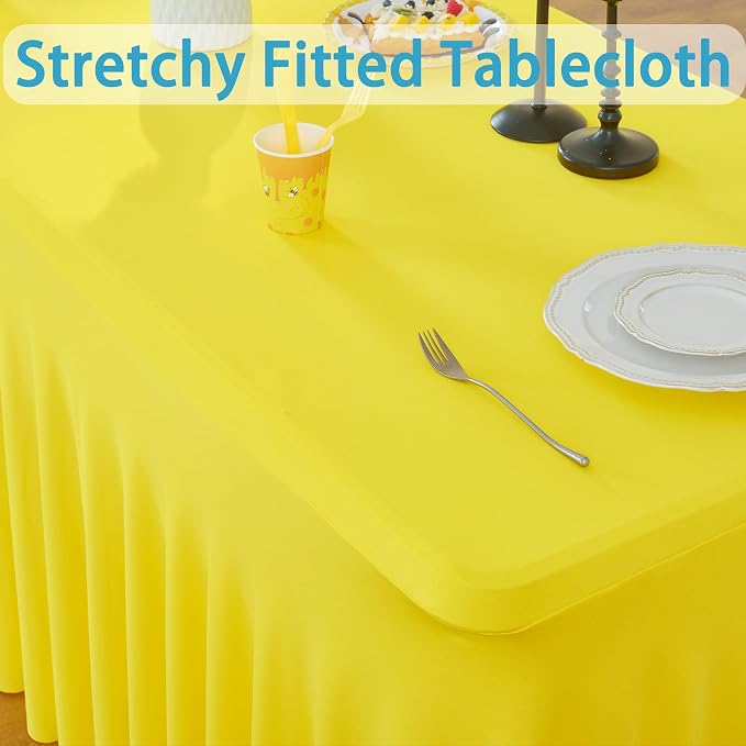 6 Pack Yellow Spandex Tablecloth for 6 Foot Rectangle Tables, Wrinkle Free Fitted Table Cloth Cover 6ft Yellow Stretchy Tablecloths with Skirt for Parties Weddings Birthday Banquet Baby Shower