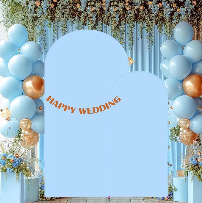 HAINARverS Set of 2 Wedding Arch Cover 6FT,7.2FT Spandex Fitted Stretchy Arch Stand Covers,2 Sided Round Top Chiara Backdrop Cover for Birthday Party Banquet Baby Shower Arch Decoration(Baby Blue)
