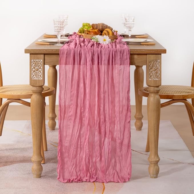 MLMC Mauve Pink Table Runner Cheesecloth Table Runner 10ft Sheer Rustic Gauze Spring Cheese Cloth Decor 35x120 Inches for Wedding Party Bridal Shower Birthday Decor