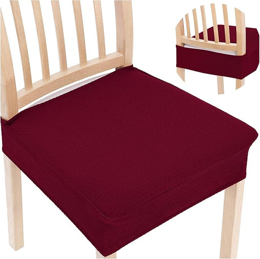 Smiry Stretch Jacquard Seat Covers for Dining Room Chairs Set of 4, Removable Washable Chair Seat Protector Slipcovers, No Rear Covers, Wine Red