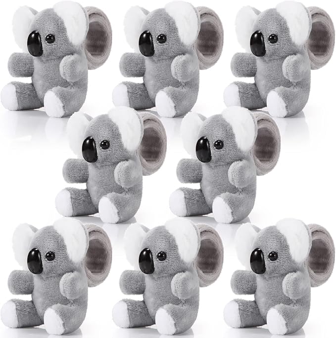 Lenwen 8 Pcs Stuffed Koala Animals Slap Bracelets for Kids 8.66 Inch Back to School Plush Animal Bracelets Adopt a Koala Bear Party Favors Wrist Slap Snap Band Toy for Boys Girls Birthday Gifts
