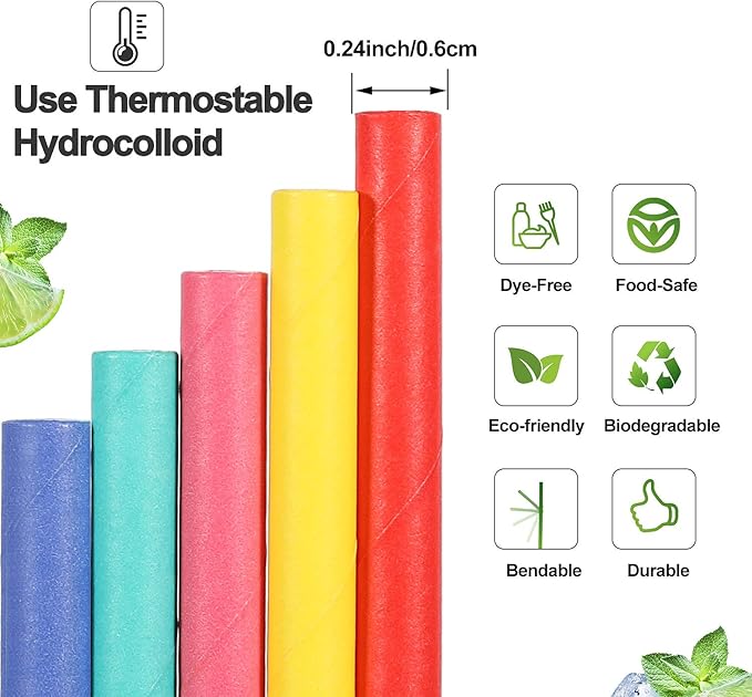 Pro Mael Paper Drinking Straws, Flexible Straws for Juices, Shakes, Smoothies, Disposable Straw for Birthdays, Weddings & Party (200 Pack, 5 Colors)