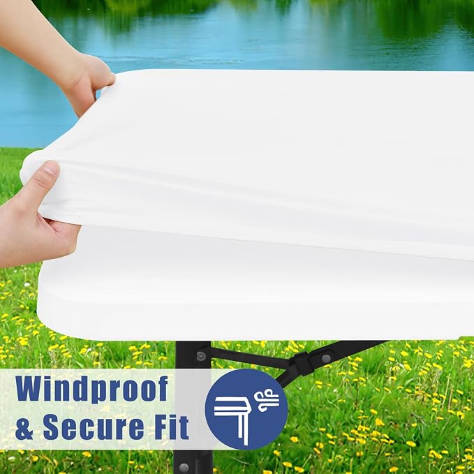 Moosfor Spandex Rectangle Table Cloth 6 Pack, Elastic Fitted Tablecloths for Picnic, Stretch Washable Patio Table Cover for Outdoor, Camping, Banquet and Parties (White, 36"x72")