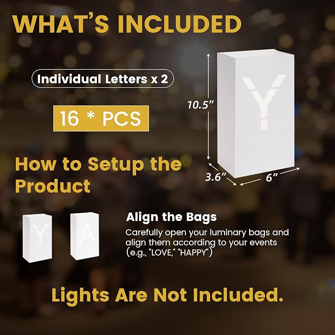 I Love You Light Up Letters - Luminary Paper Bags to be Used as Anniversary Decorations and Valentines' Day Decorations for Your Loved One