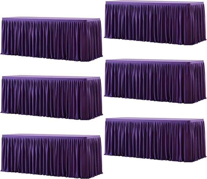 Wish Care 6 Pack Purple Rectangle Table Clothes for 8 Foot Tables, Polyester Fitted Tablecloths 8ft Stretch Table Cover for Wedding, Birthday, Parties, Trade Show, Craft Show