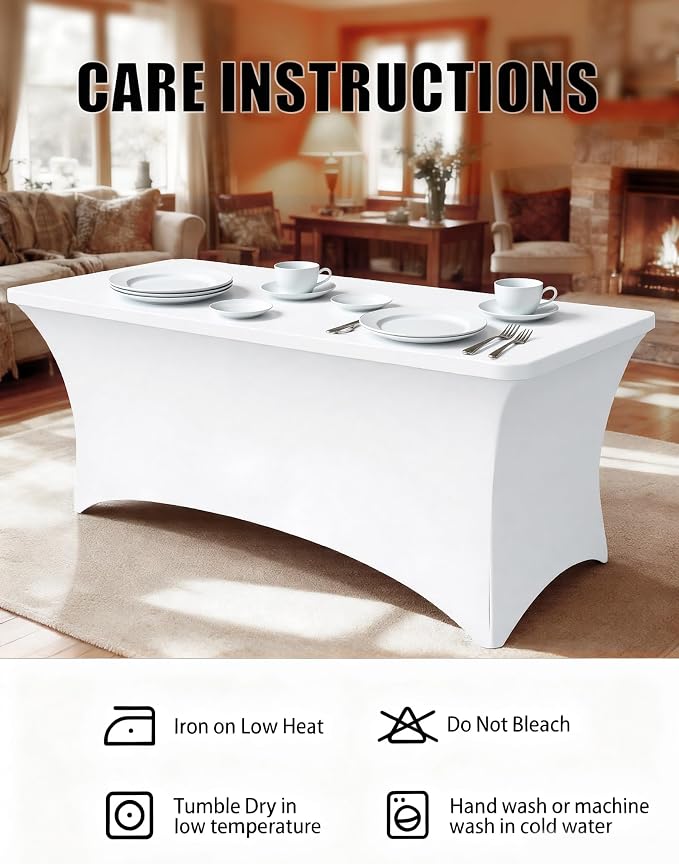 6FT White Table Cloth - 4 Pack Fitted Stretch Rectangle Spandex Tablecloth, Washable Table Cover for Party, Picnic, Wedding, Banquet, Birthday and Festival(30" x 72")