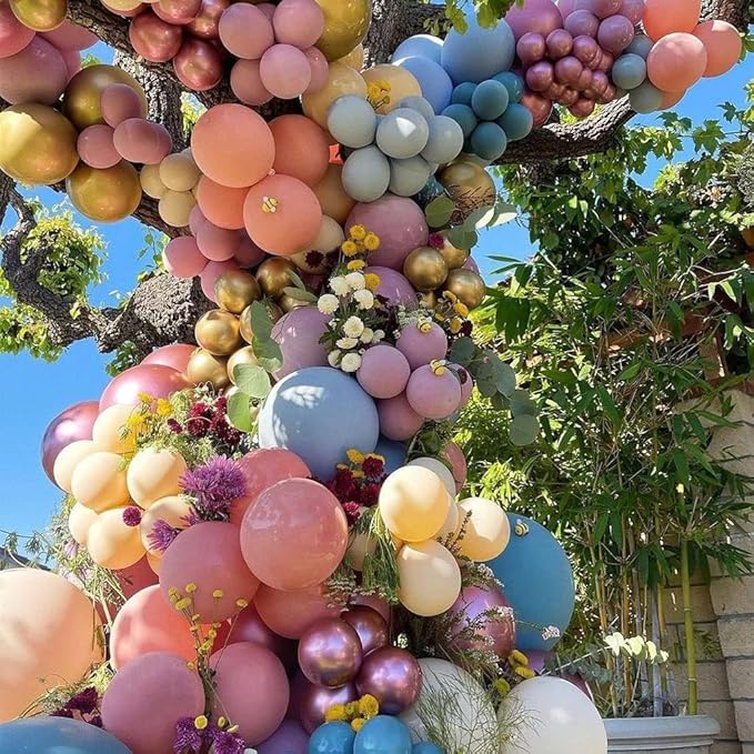 Pastel Balloon Garland Kit Rose Gold Purple Chrome Metallic Dusty Pink Rose Blue Macaron Yellow Balloon Arch Kit for Birthday Baby Shower Garden Party Wedding Wild Flower Picnic Decoration