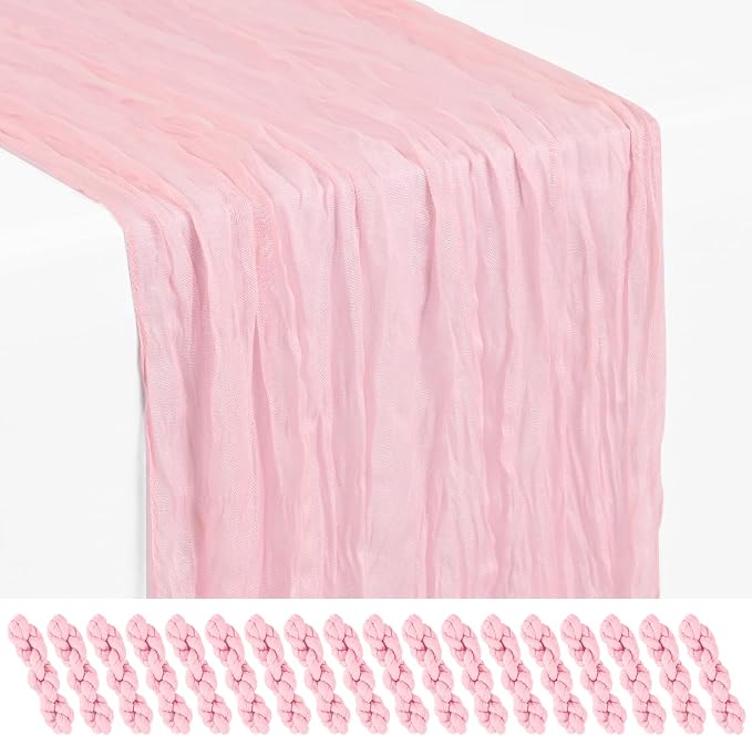 18 Pack Light Pink Cheesecloth Table Runner 17 x 108 inch Boho Gauze Table Runner Rustic Sheer Cheese Cloth Table Decorations for Wedding Party Baby Bridal Shower Birthday Holiday Home