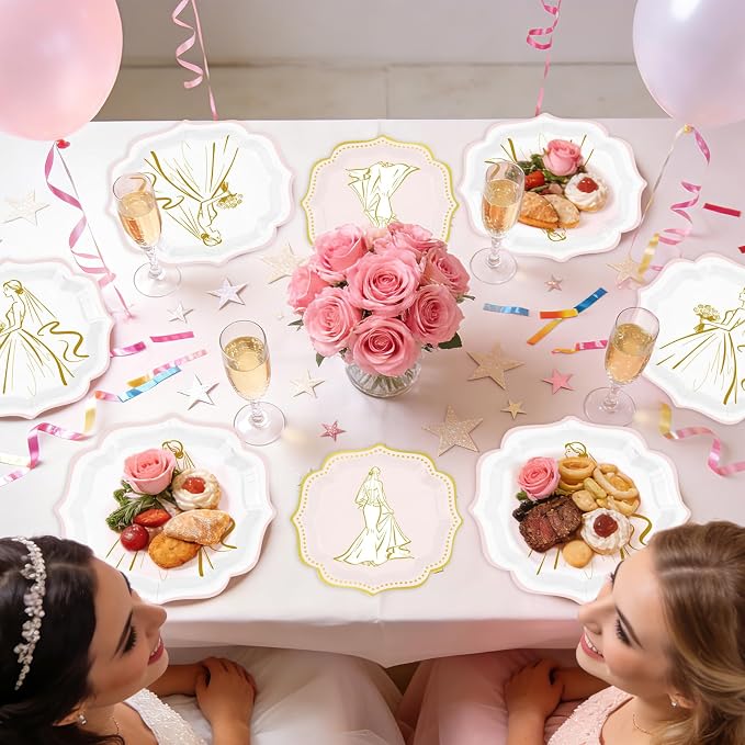 200Pcs Bridal Shower Party Decorations Bride To Be Plates and Napkins White Pink Gold Scalloped Disposable Tableware Set for Wedding Engagement Bachelorette Party Supplies Serves 50