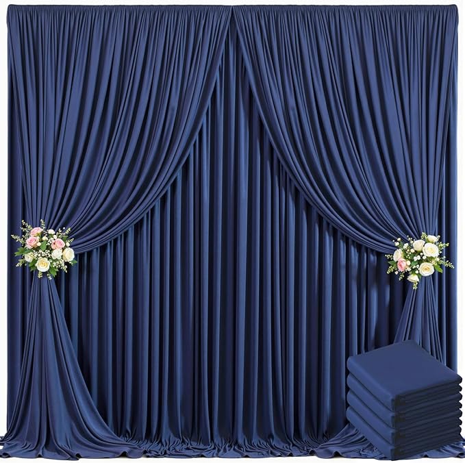 4 Panels Navy Blue Backdrop Curtain for Parties Wedding Wrinkle Free 20ft x 10ft Backdrop Drapes Panels for Baby Shower Gender Reveal Birthday Photo Photography Polyester Fabric Background Decoration