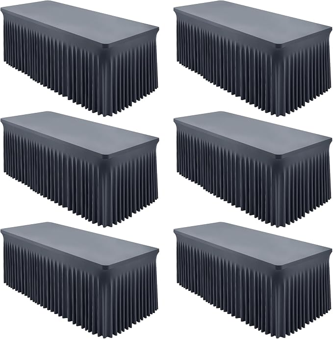 Shillance 6 Packs Grey Spandex Tableclothes for 8 Foot Rectangle Table, Spandex Table Covers 8FT Stretch Table Skirts Wrinkle Free Fitted Table Cloth for Event, Wedding, Banquet & Parties