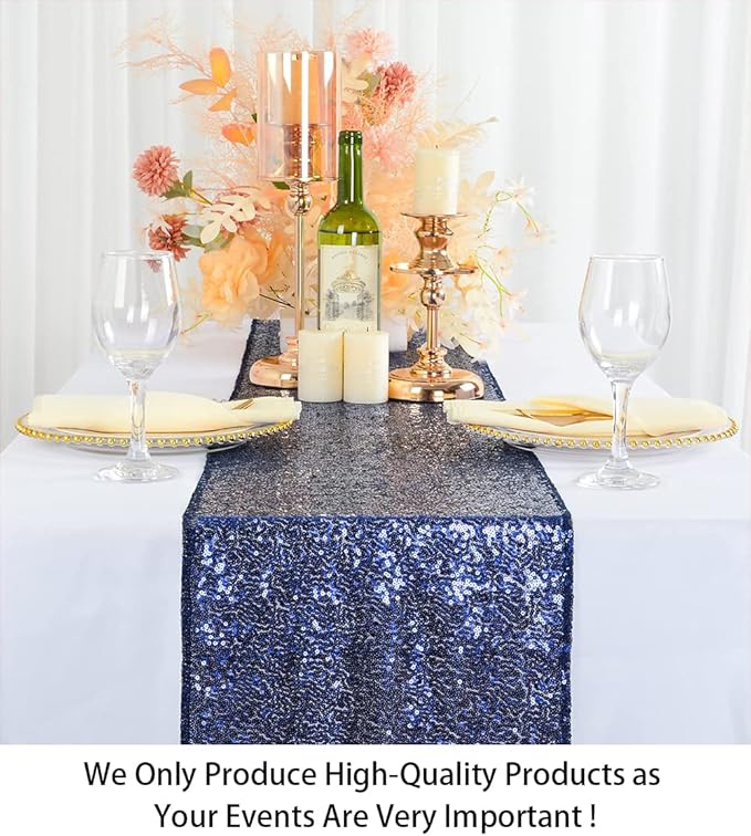 ShinyBeauty Navy-Table-Runners-15 Pieces-12 x108-Sequin-Table-Runner Wedding Catering Christmas Decorations Blue Glitter Fabric Tables Linen for Event Holiday Outdoor Decor