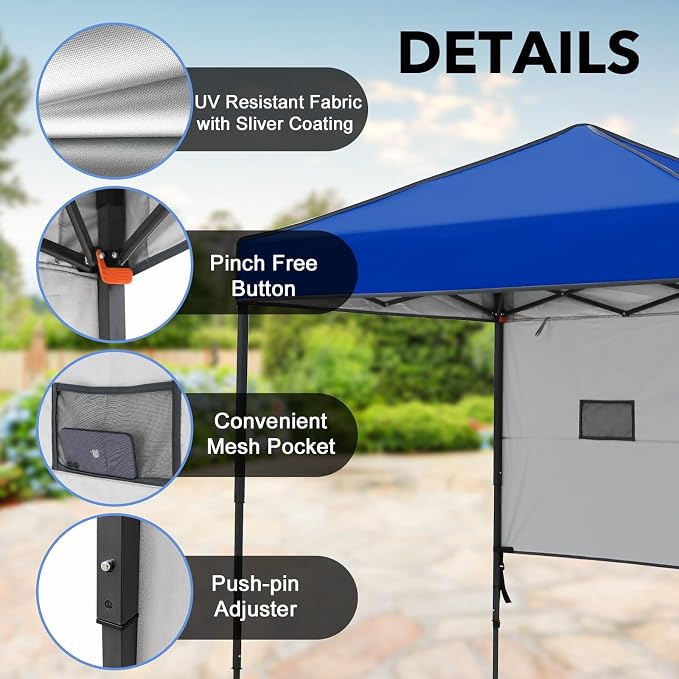 6x4 Pop Up Canopy Tent with Half Wall Panel, Instant Portable Beach Canopy, Outdoor Tent with Carry Bag for Camping, Sports, Tailgating, Events, Blue