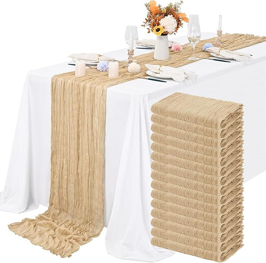 15 Packs Cheesecloth Table Runner Beige,13 Ft Light Brown Rustic Gauze Boho Wedding Table Runner Decoration, Wedding Table Decor Table Cloth for Wedding Party Bridal Shower Table,21.5x157in