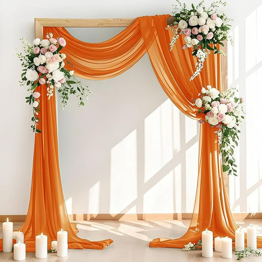 LINXTAR Wedding Arch Draping Fabric 30'' x 18FT Sheer Chiffon Arch Drape Backdrop 1 Panel Orange Drape for Bridal Shower Baby Shower Photo Booth Church Decor Birthday Party Outdoor Decoration