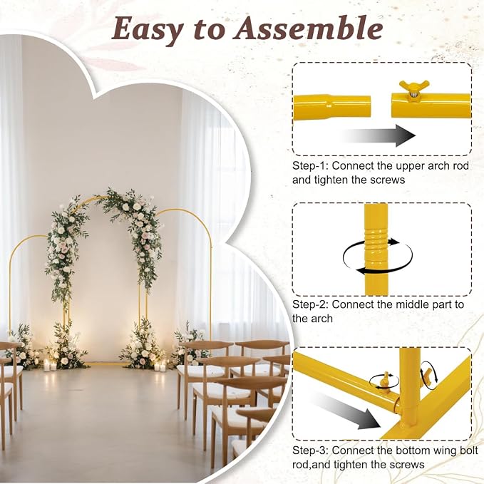 Vincidern Metal Wedding Arch Backdrop Stand Set of 3, Party Arch Stand, Balloon Arch Backdrop for Wedding, Baby Shower, Birthday Party, Bridal Shower, Graduation Decor, Gold (6.6FT, 5.9FT, 4.9FT)
